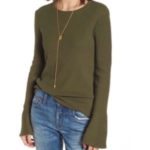 Madewell Olive Ribbed Thermal Bell Sleeve Top